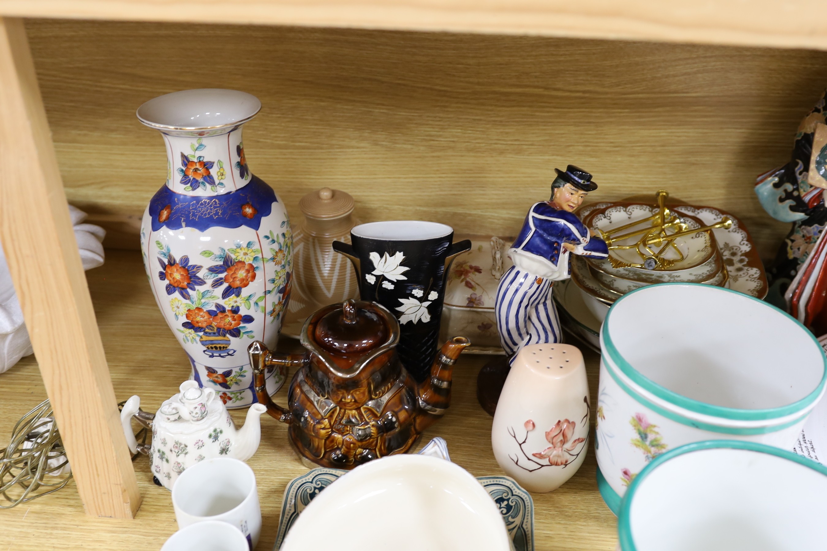 A large Japanese porcelain figure of a Bijin, 39cm high and a quantity of ceramics to include Delft, Doulton, Limoges, portmeirion and others